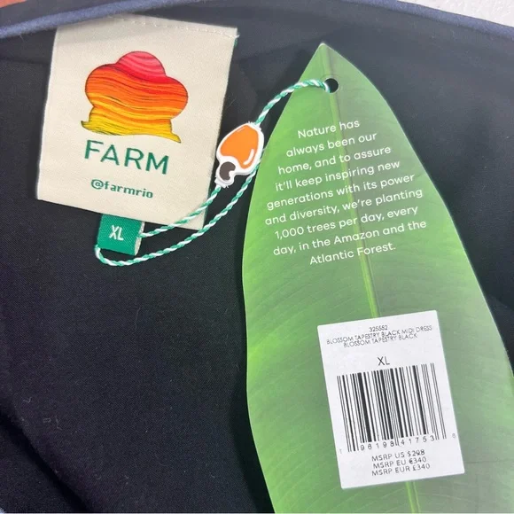 NWT FARM Rio Bloom Tapestry Black Plunge Bishop Sleeve Maxi Dress - Picture 5 of 11